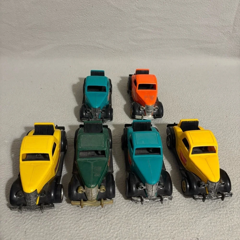 Lot of 6 Vtg. Strombecker 1936 Ford Coupe Plastic Toy Cars made in USA